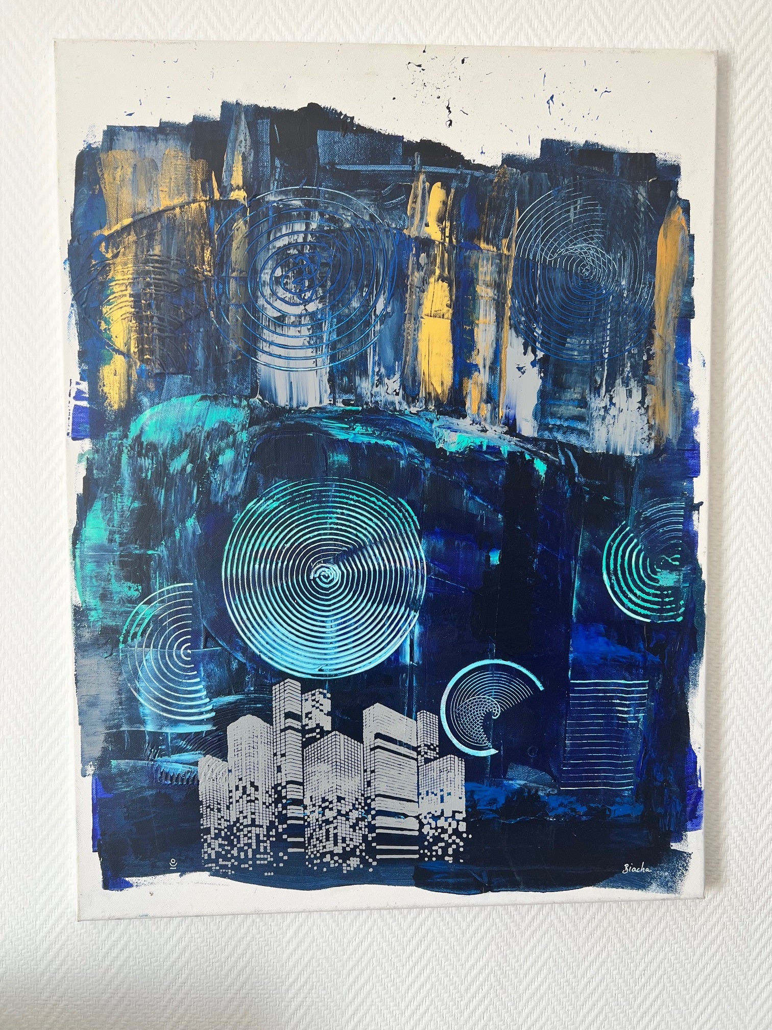 tableau abstrait en relief  la ville de New York