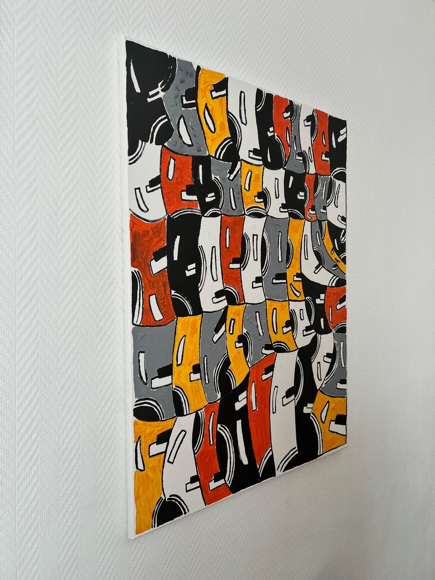 tableau  abstrait graphique  noir et orange sur toile 