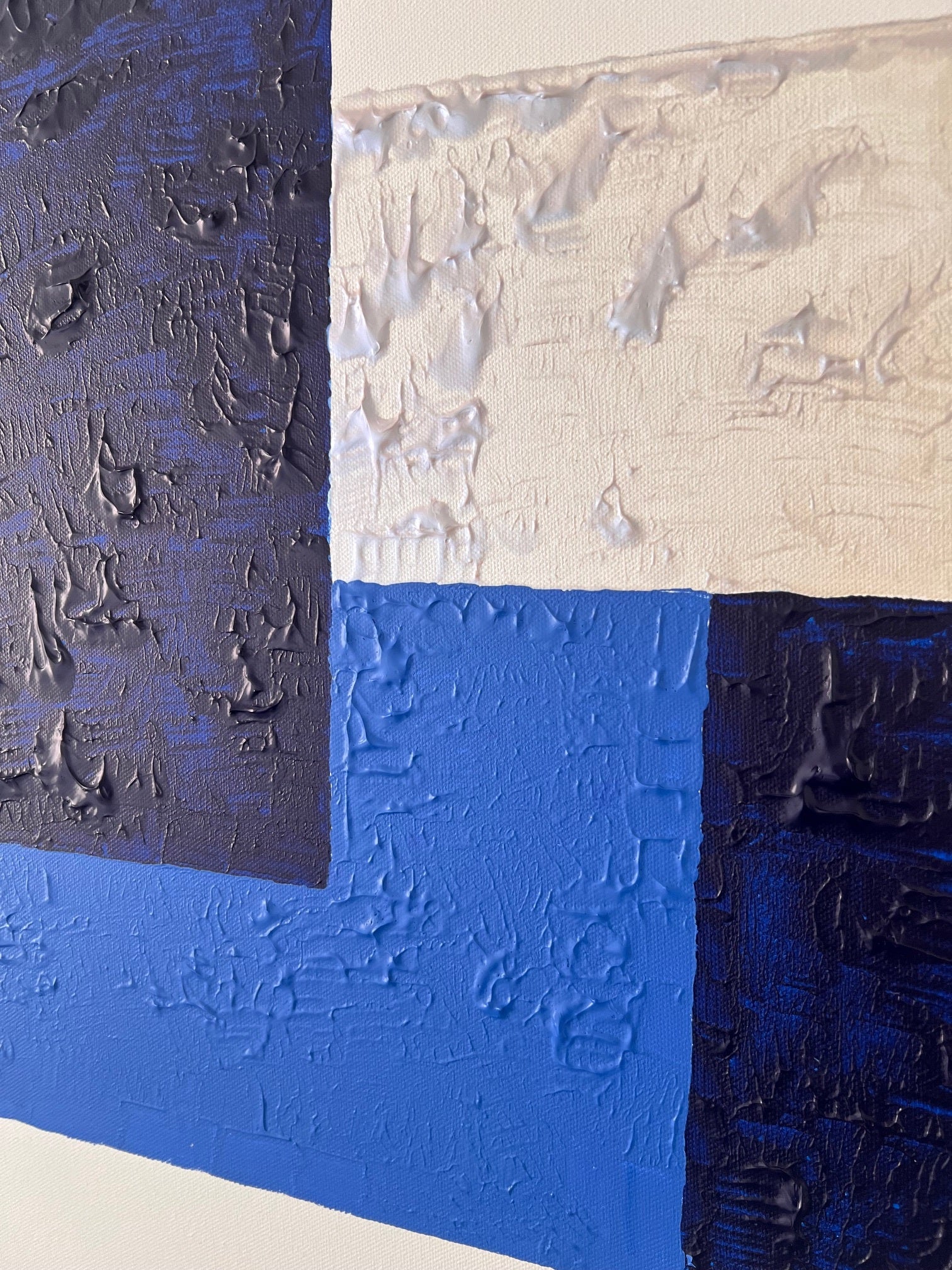 tableau abstrait moderne bleu blanc relief texture Biacha