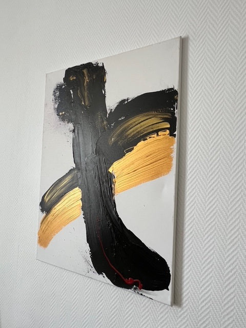 Tableau abstrait moderne or et noir en relief  Biacha