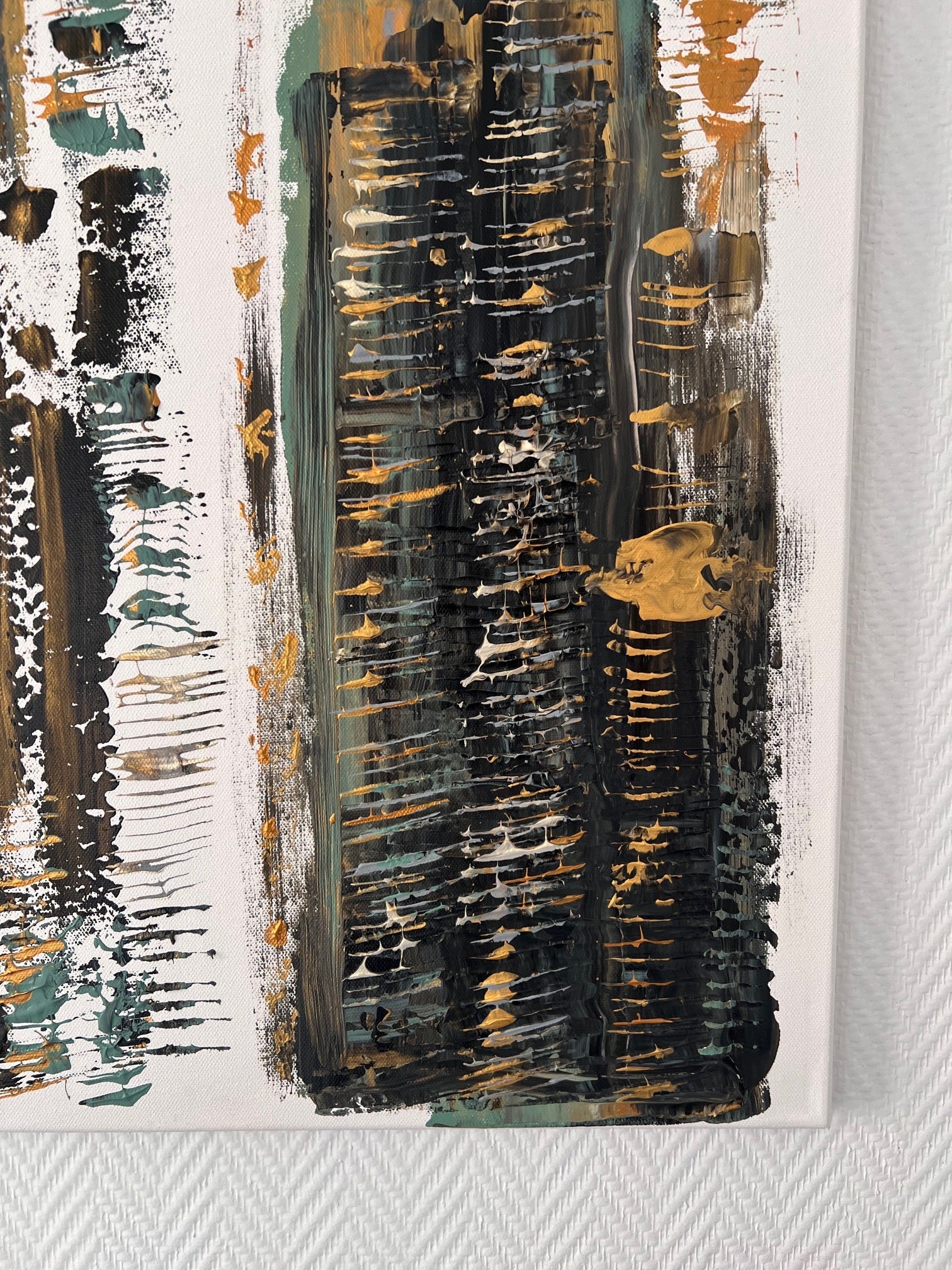 tableau abstrait moderne texture ocre noir vert relief Biacha