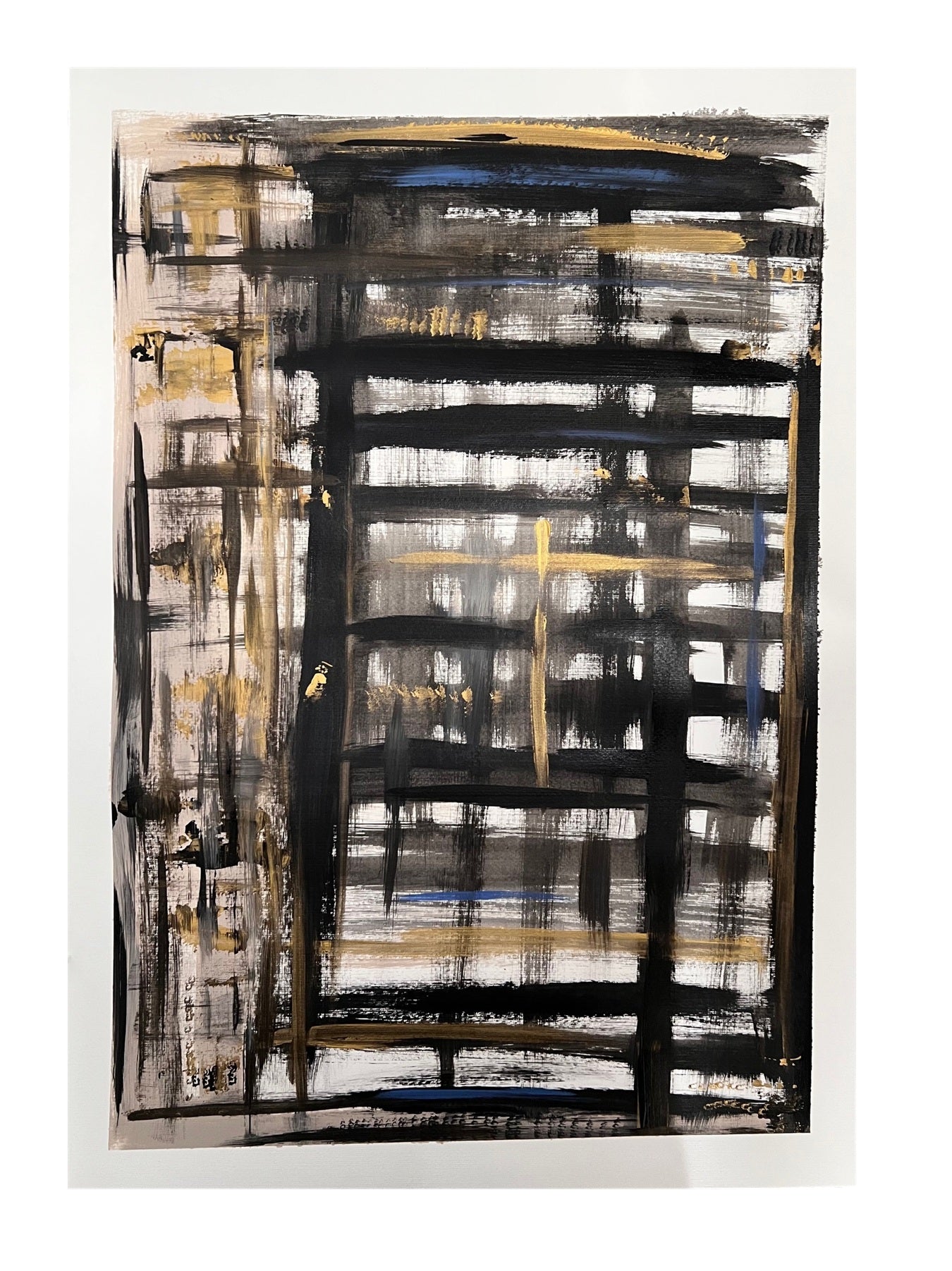 tableau abstrait sur papier or et noir