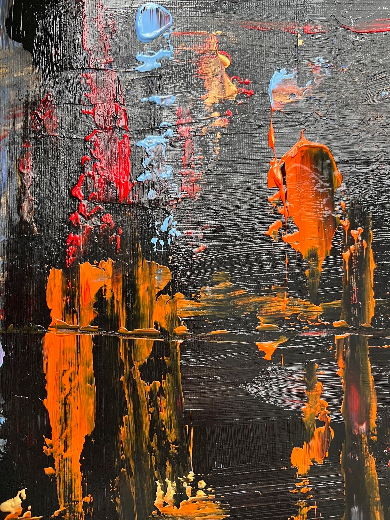 tableau abstrait sur papier rouge orange or peinture acrylique faite main art mural contemporain