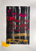 tableau abstrait sur papier  or  rouge  et or Biacha 