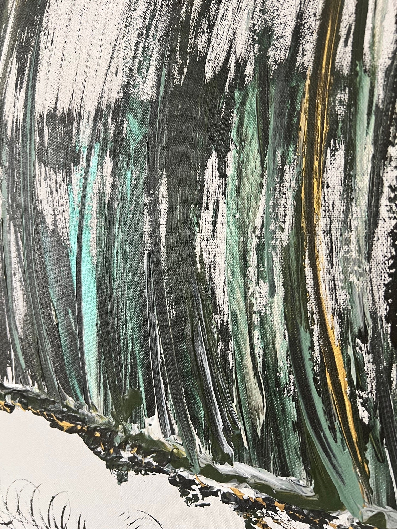 Tableau_abstrait_sur_toile_vert_noir_et_or  - Biacha artiste peintre 