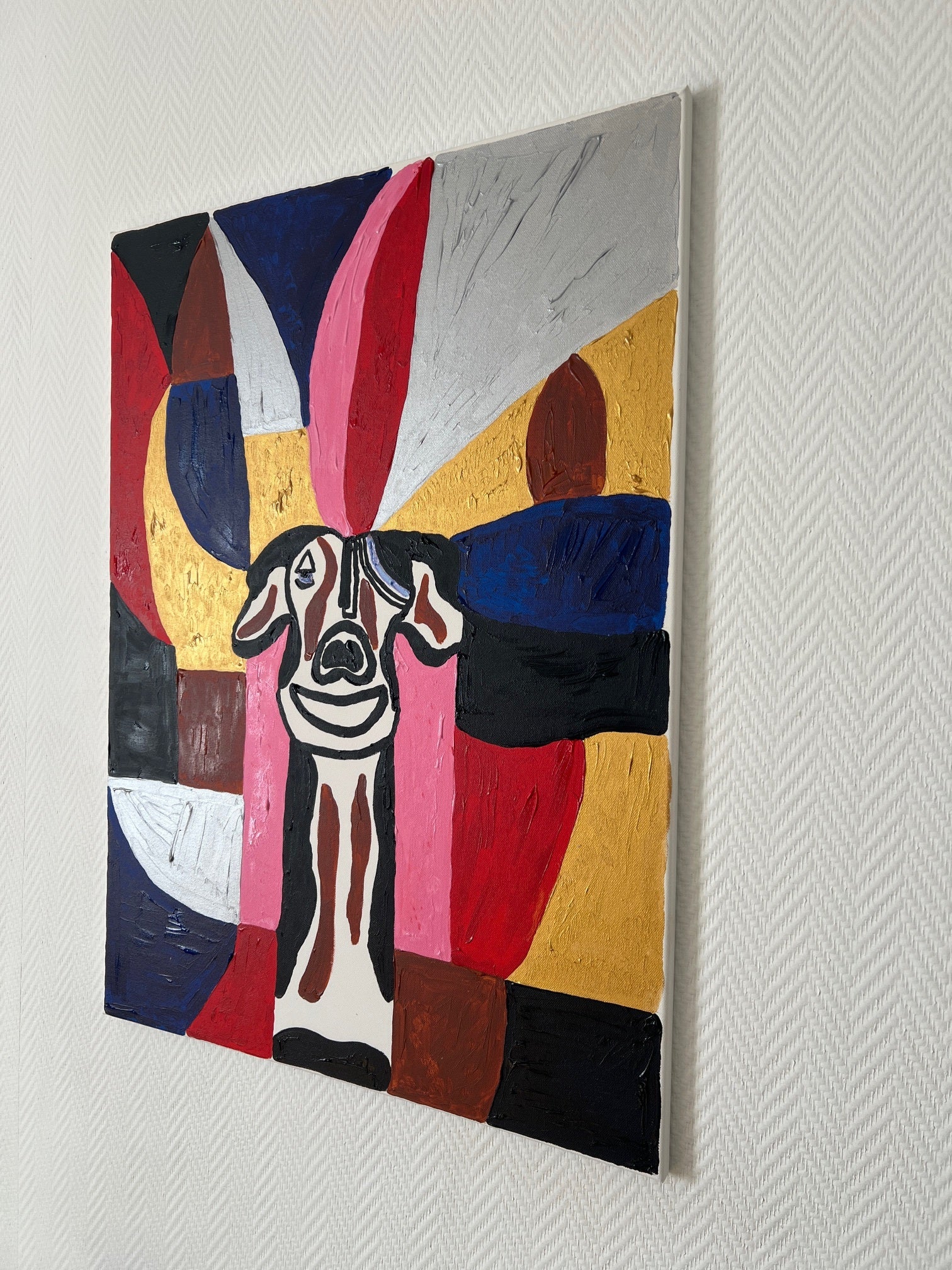 tableau  abstrait unique  multicouleur  portrait de chien 