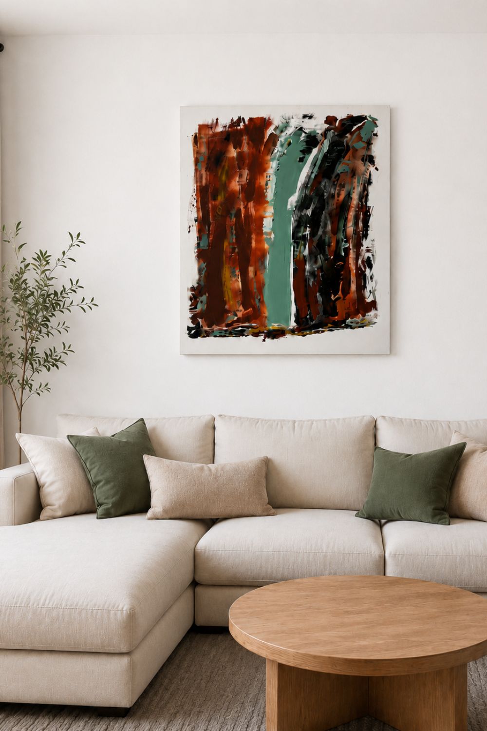 tableau abstrait  vert sauge et beige  fait main par Biacha 