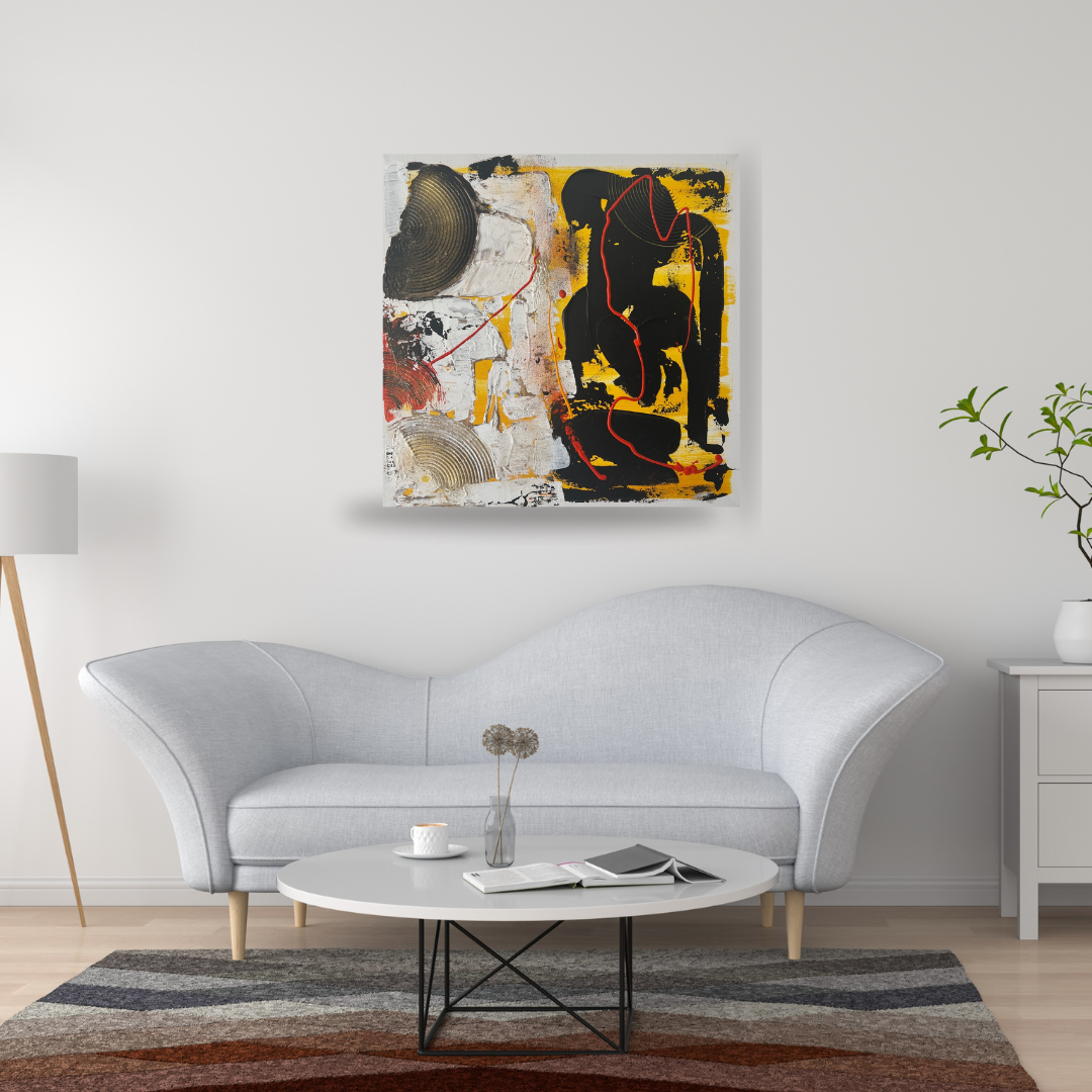 Tableau Moderne en Relief Or, Jaune, Blanc, Noir