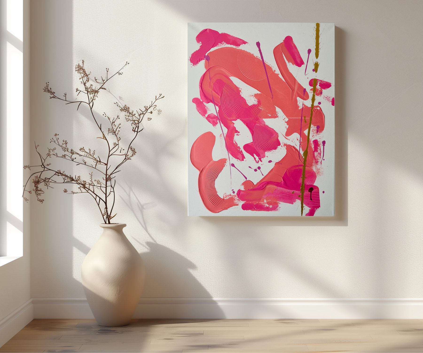 Tableau abstrait rose – Peinture acrylique faite main