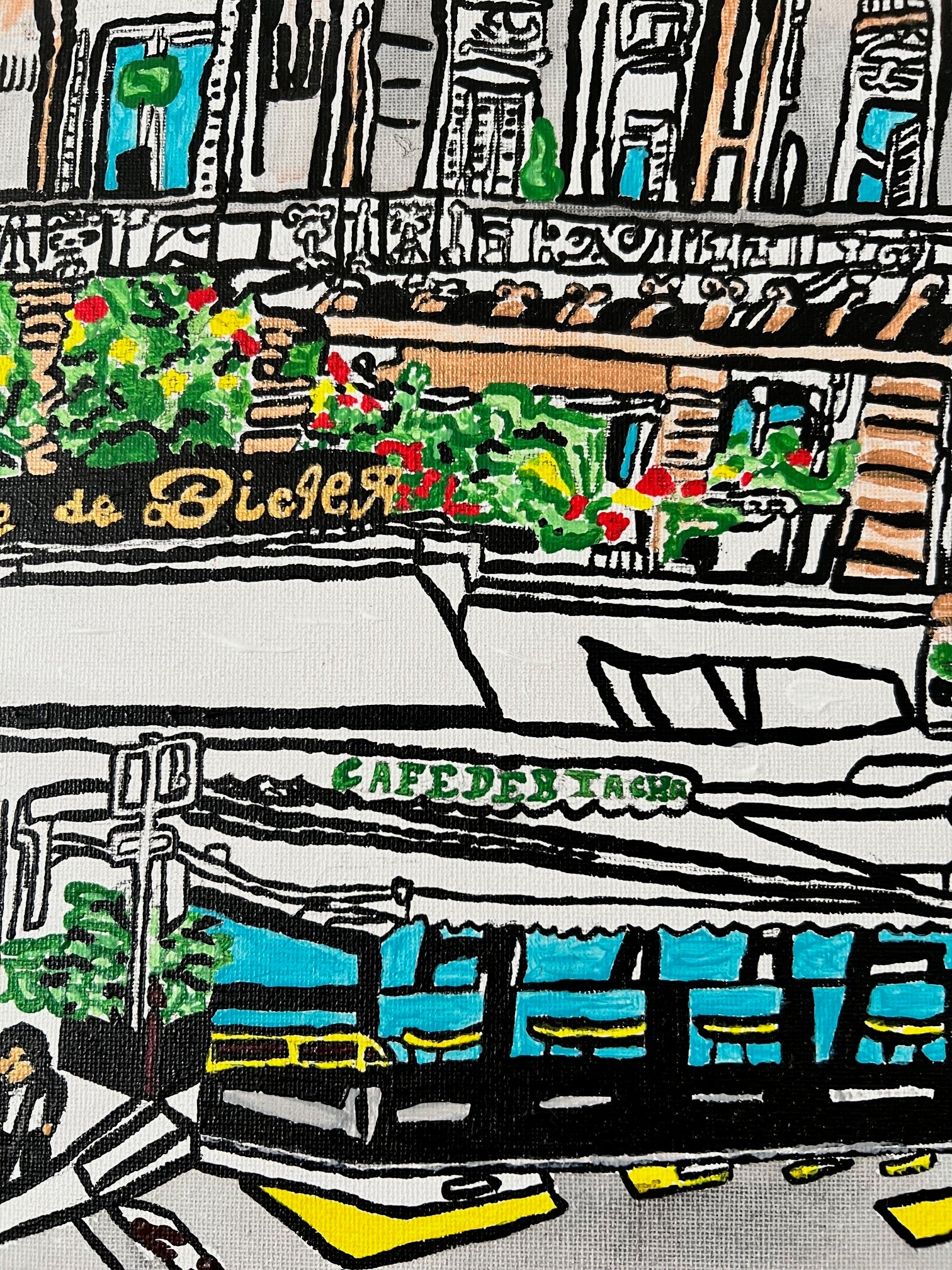 Tableau  abstrait la vie parisienne  - Boulevard Saint Germain - fait à la main unique