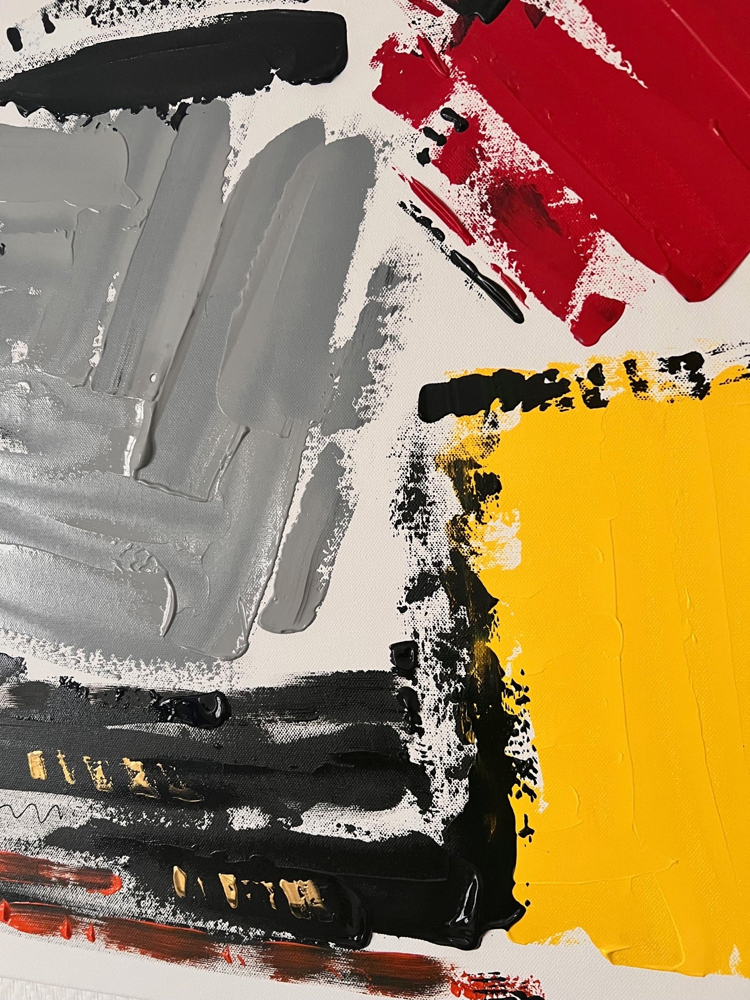 tableau design mural moderne unique noir gris rouge jaune sur toile 