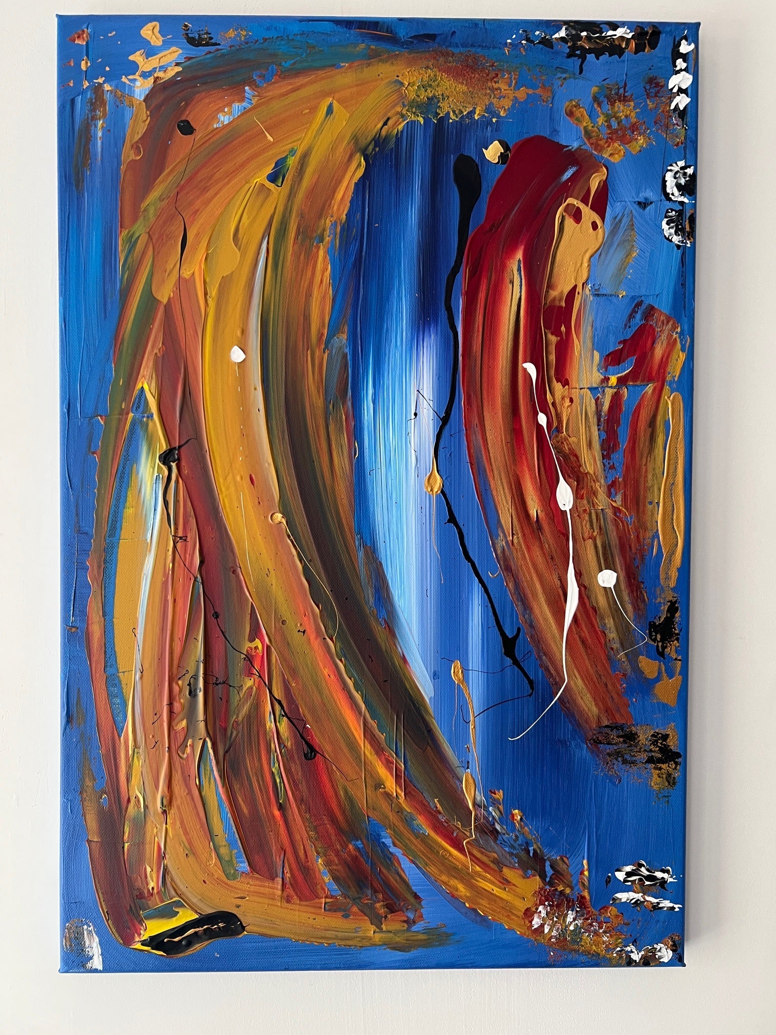 Tableau fait main moderne orange pour salon Biacha