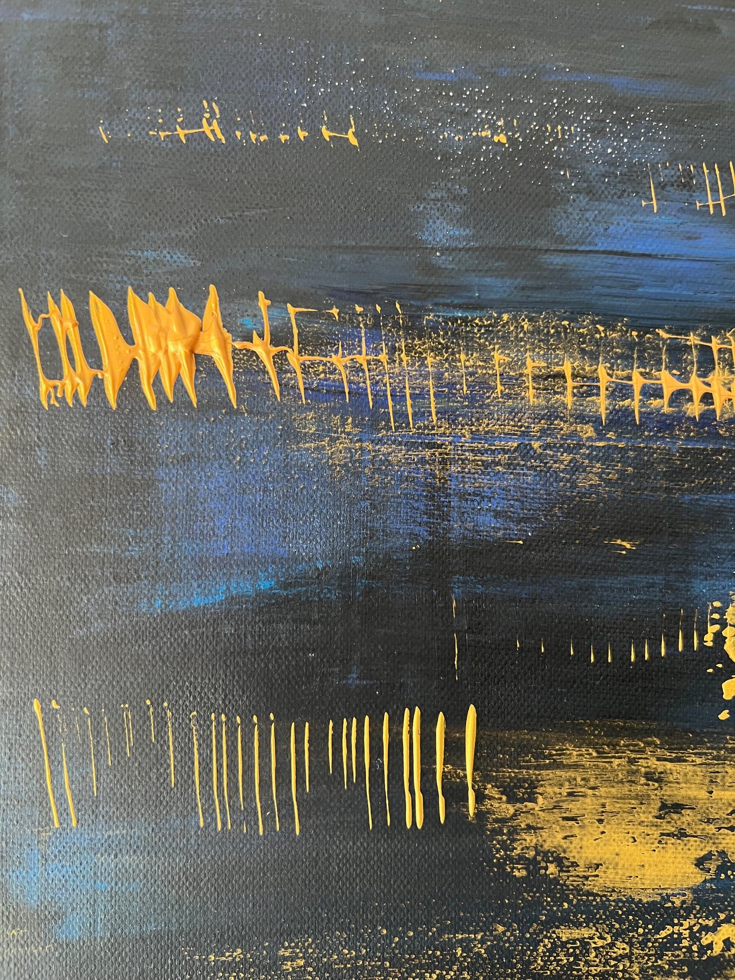 Tableau fait main or bleu or  en relief  sur toile tableau unique  pour salon 