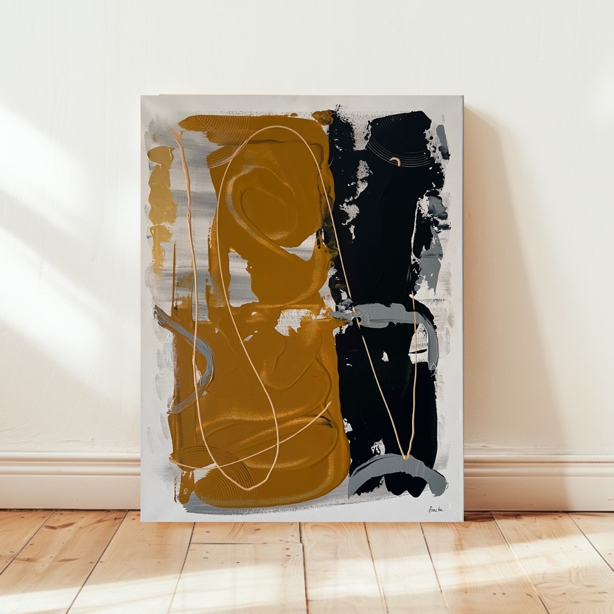 Tableau abstrait en relief noir marron blanc