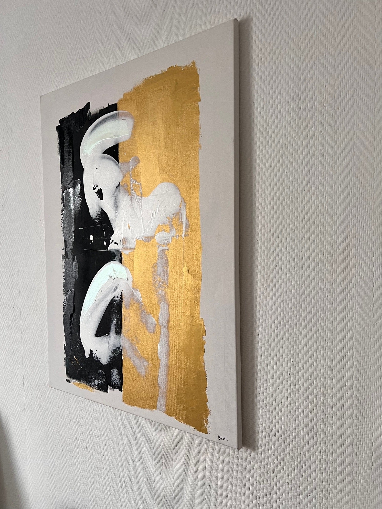 tableau moderne relief léger noir et or 80x60 Biacha