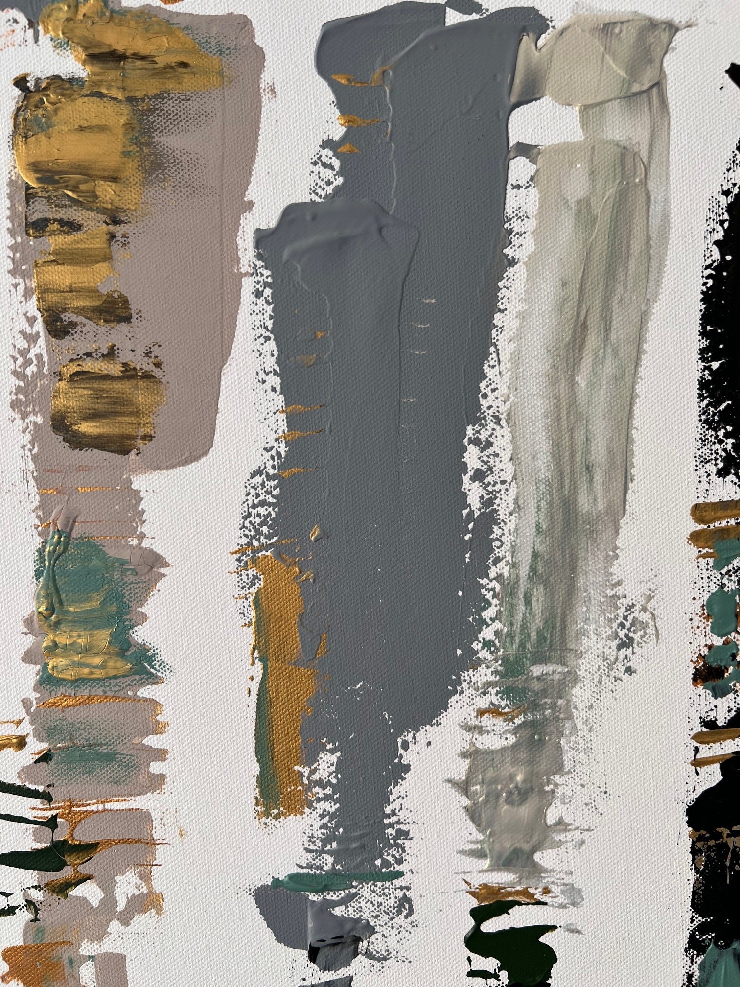 tableau abstrait  or noir et vert sauge