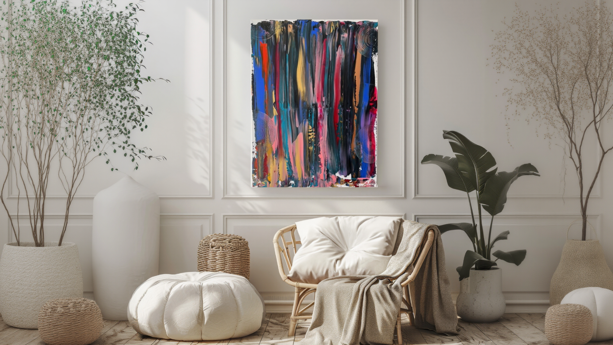 Tableau  peinture acrylique moderne fait main sur toile  pour salon Biacha 