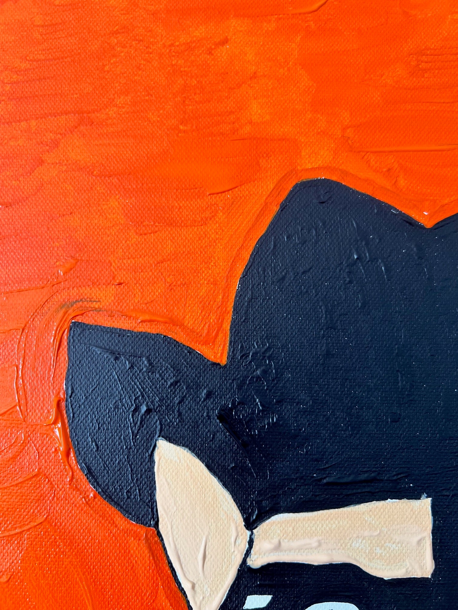 tableau pop art fait main homme au chapeau fond orange peinture acrylique sur toile 60x60 cm