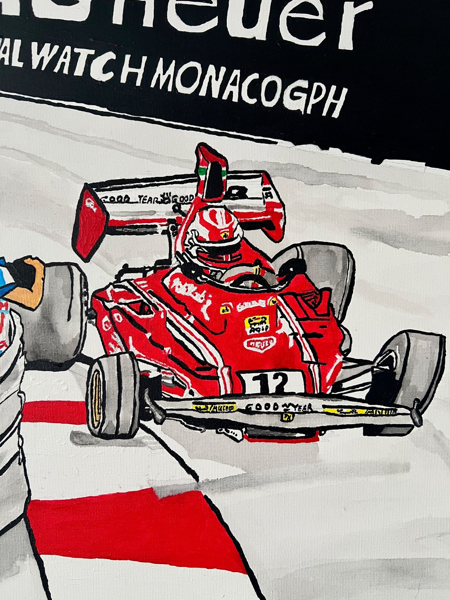 tableau  sport automobile  Ferrari scène dynamique Formule 1  Monaco 