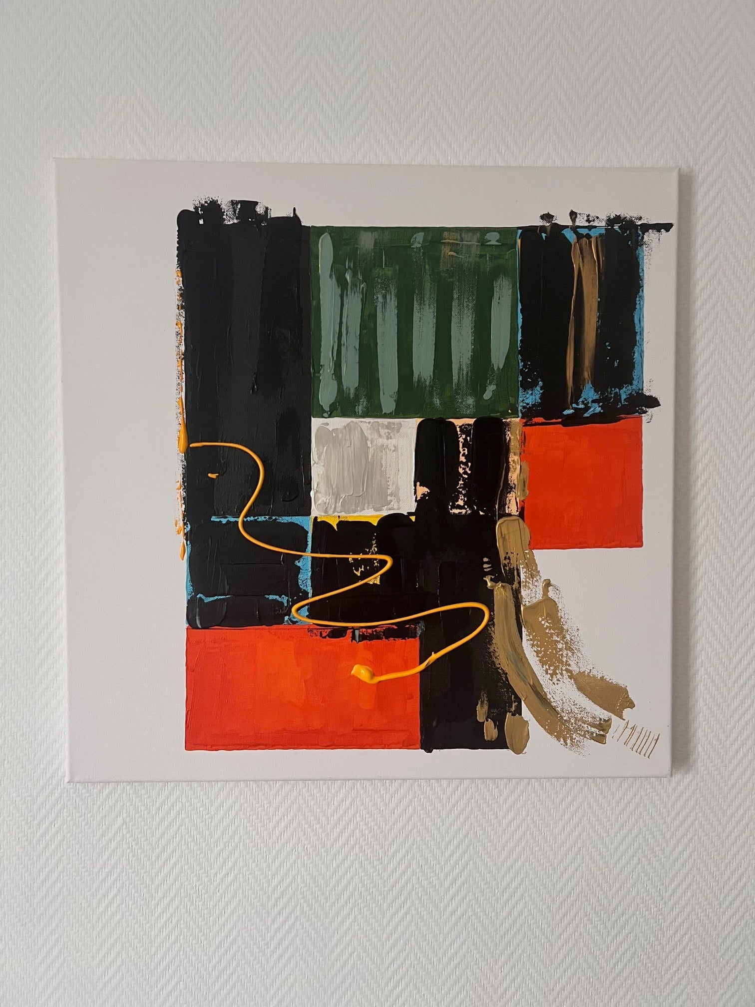 tableau abstrait moderne blocs couleur 60x60 en relief Biacha