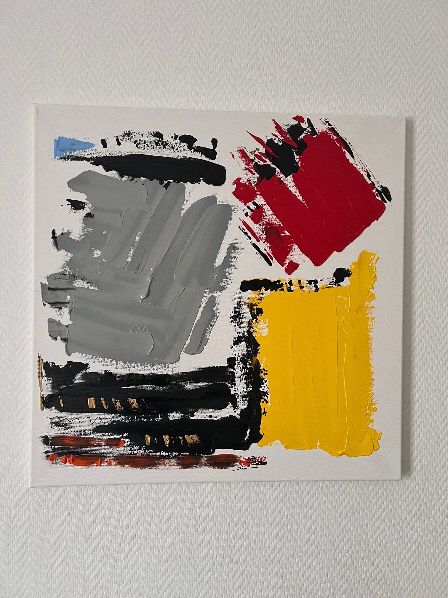 tableau abstrait moderne gris rouge jaune noir Biacha