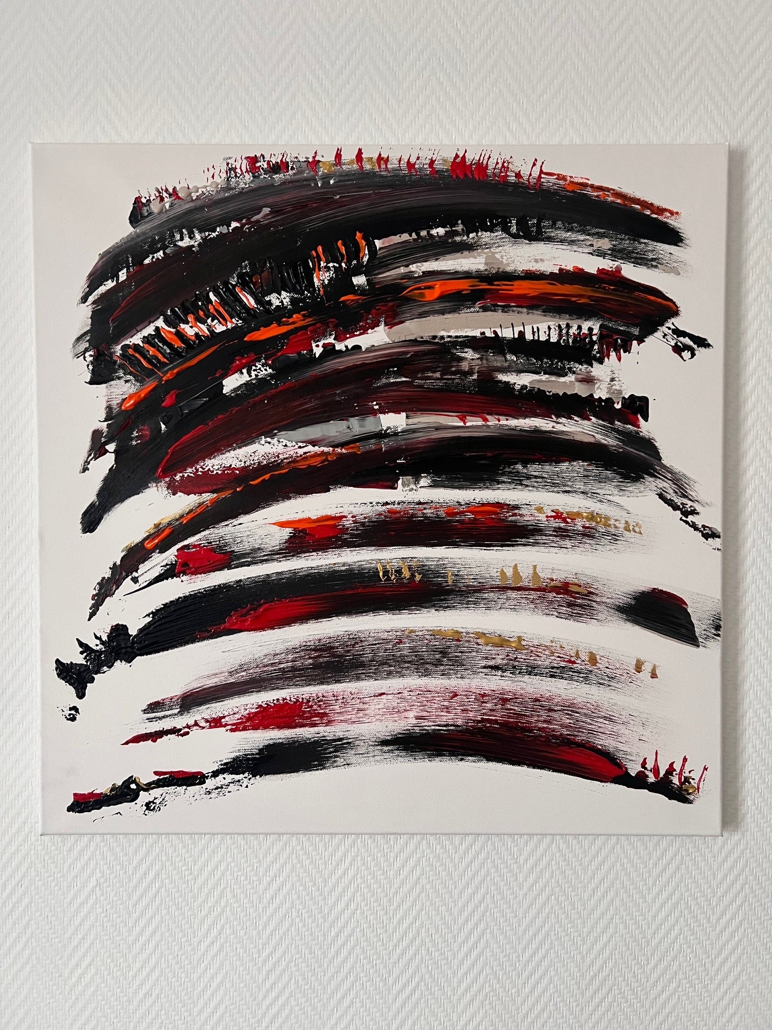 tableau abstrait moderne noir rouge orange or Biacha