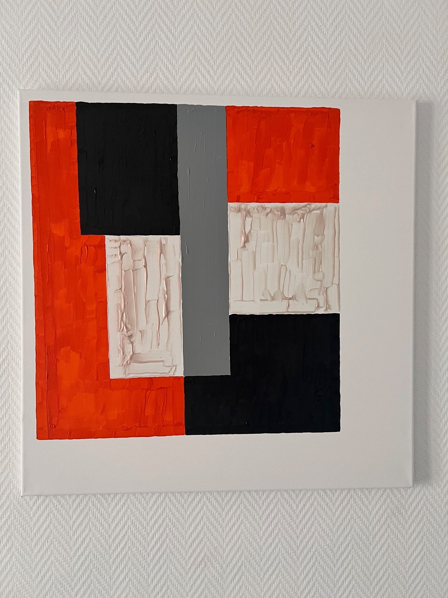 tableau abstrait moderne orange noir gris en relief Biacha