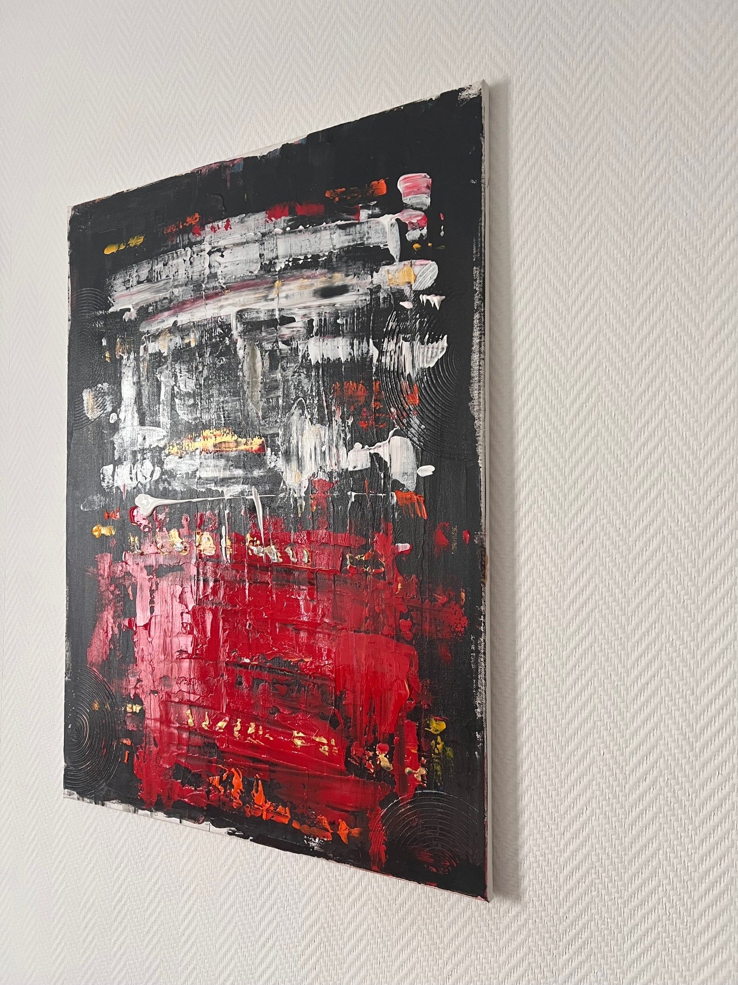 profondeur et matière tableau abstrait rouge noir salon moderne Biacha 