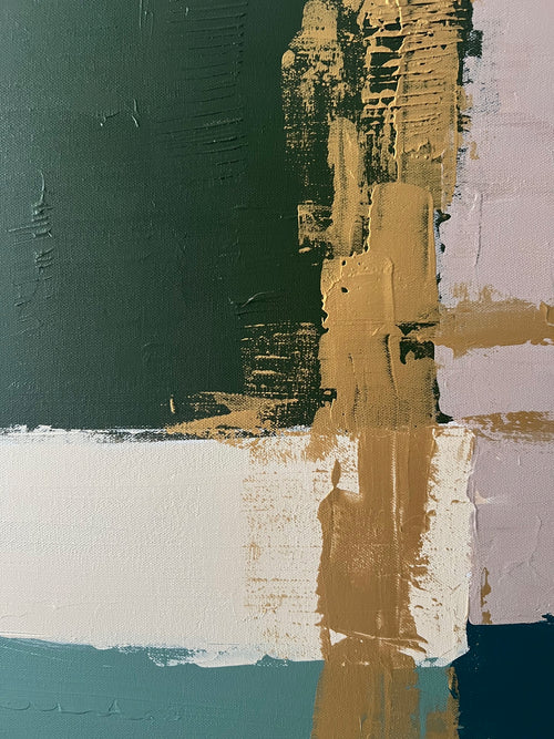 Peinture abstraite marron et vert, création artisanale inspirée de la nature, ambiance zen et chaleureuse.