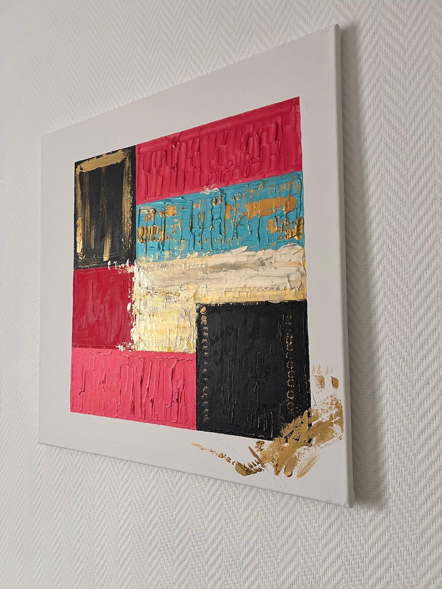 Tableau abstrait moderne blocs de couleurs 60×60 cm