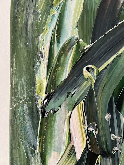 Tableau  moderne  vert  foncé et vert  zen et reposant  sur toile 