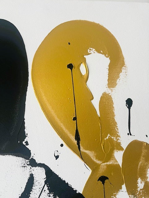 Tableau abstrait noir or jaune moderne