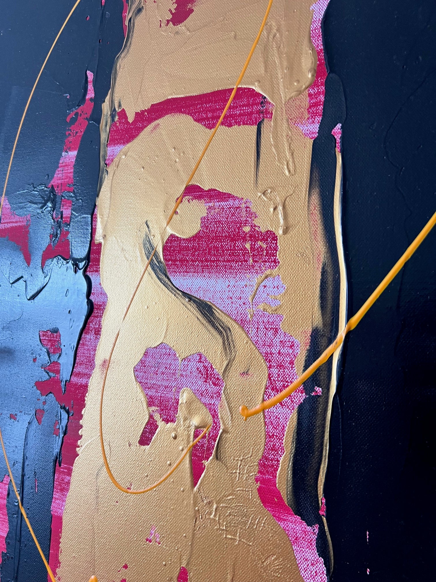 Tableau  peint en relief par Biacha, artiste peintre français, jouant sur les contrastes de couleurs et les effets de matière dans un style contemporain.