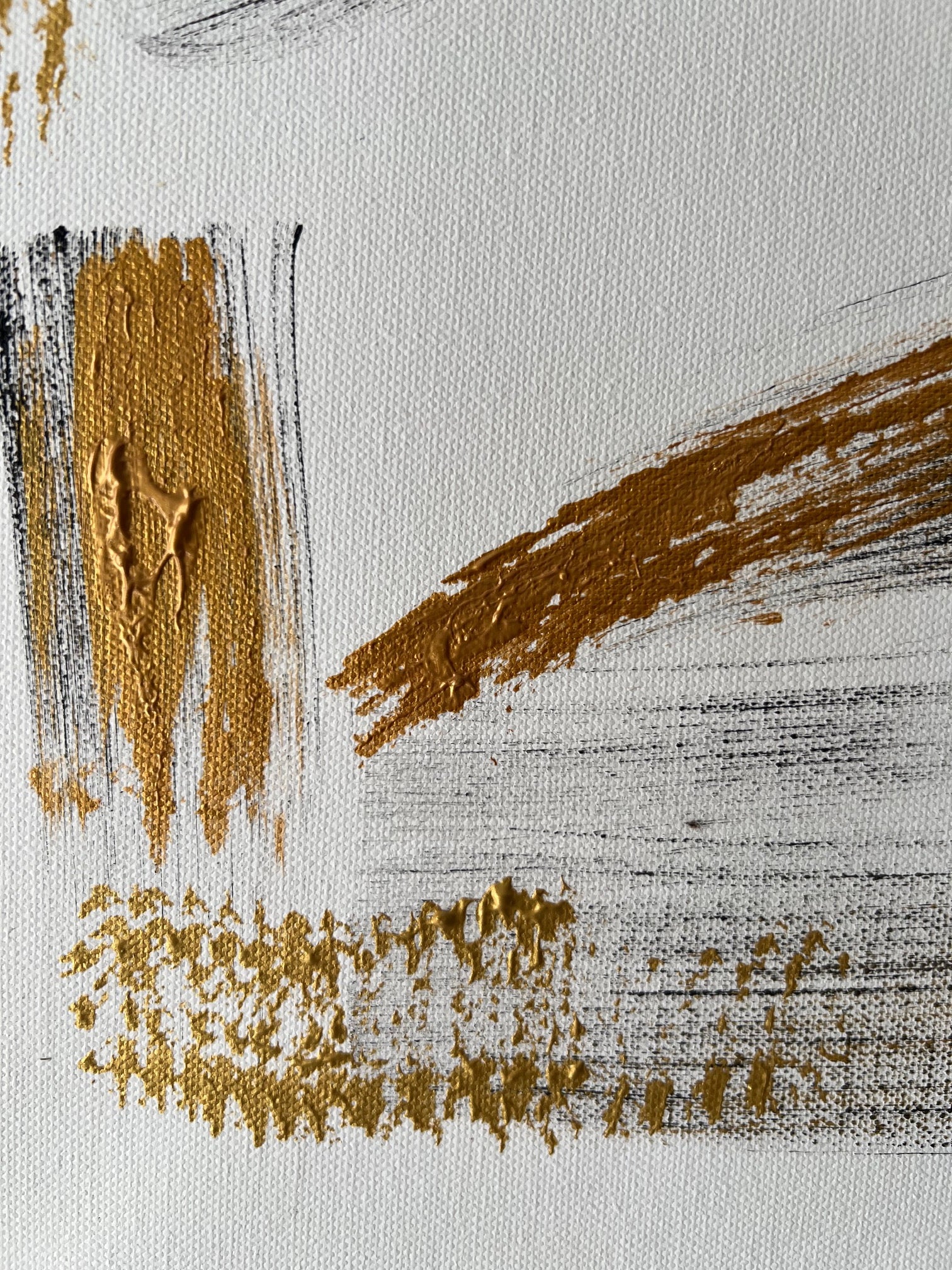 Peinture abstraite noire et dorée, création artisanale sur toile coton, style chic et décoration murale raffinée.