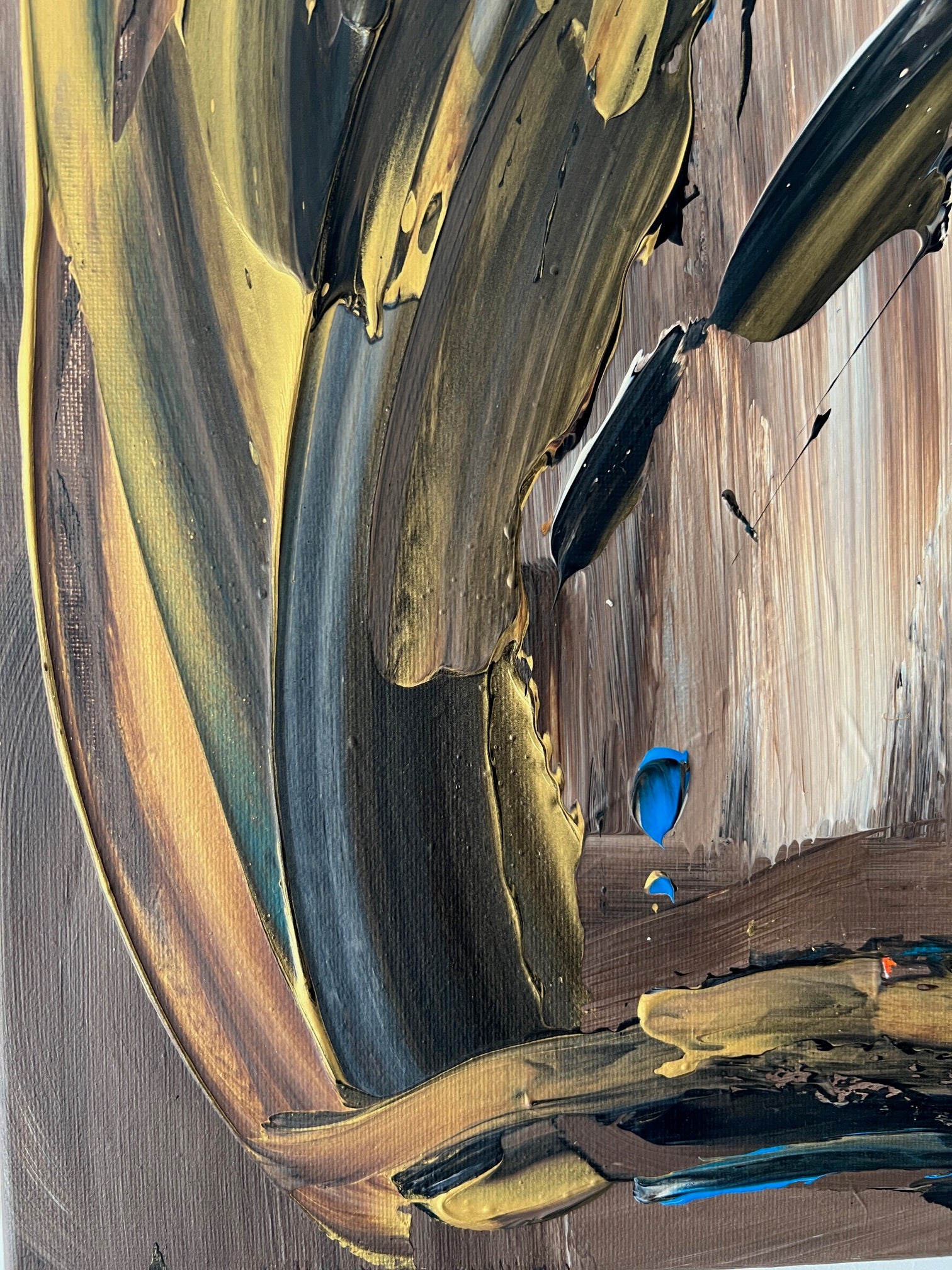Peinture abstraite or et  marron  clair, texture raffinée et moderne, signée Biacha.