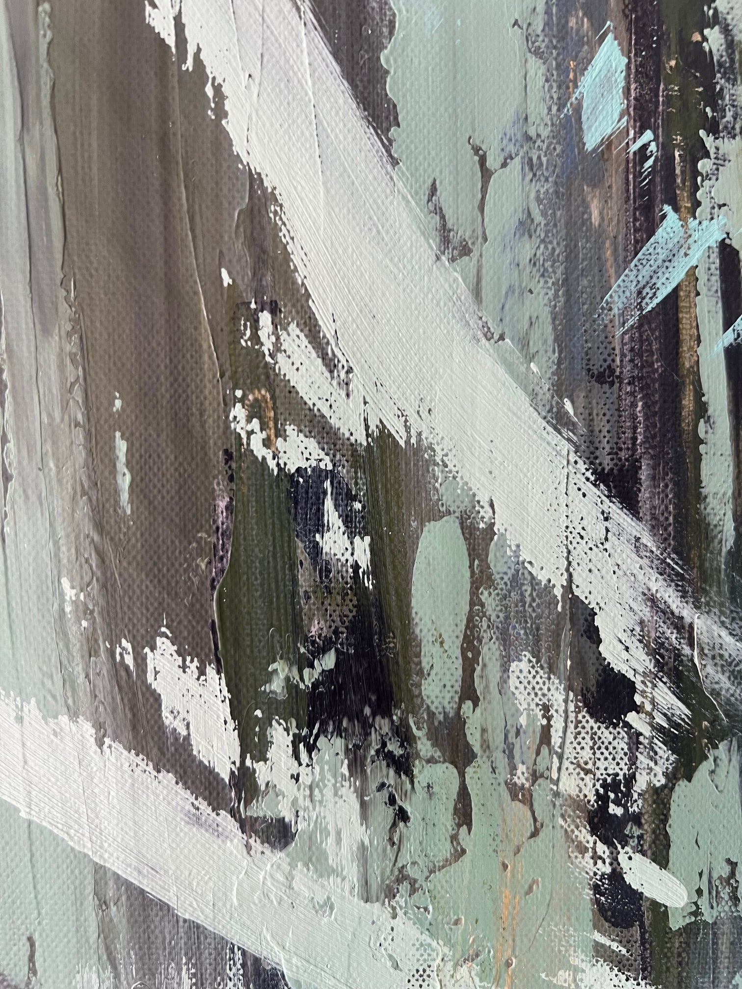 Peinture abstraite zen vert sauge, création faite main aux nuances douces pour une ambiance apaisante.