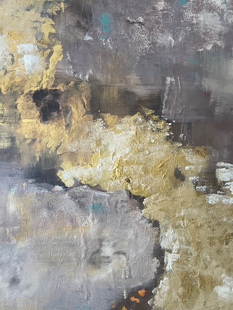 Peinture moderne aux couleurs terre et or, art mural abstrait sur toile, parfaite pour décoration intérieure élégante.