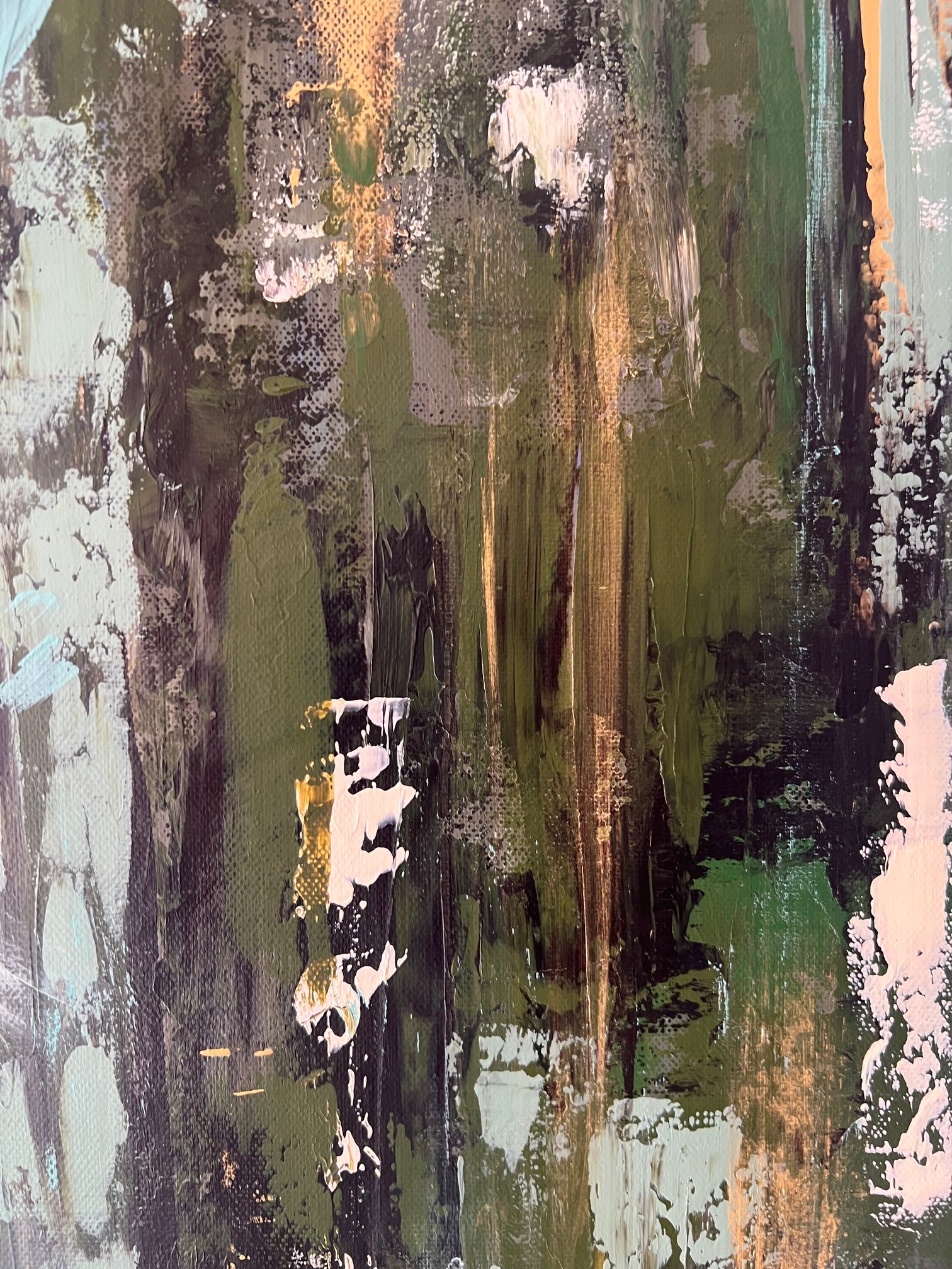 Peinture moderne vert  et noir, art mural abstrait aux teintes apaisantes, signée Biacha.