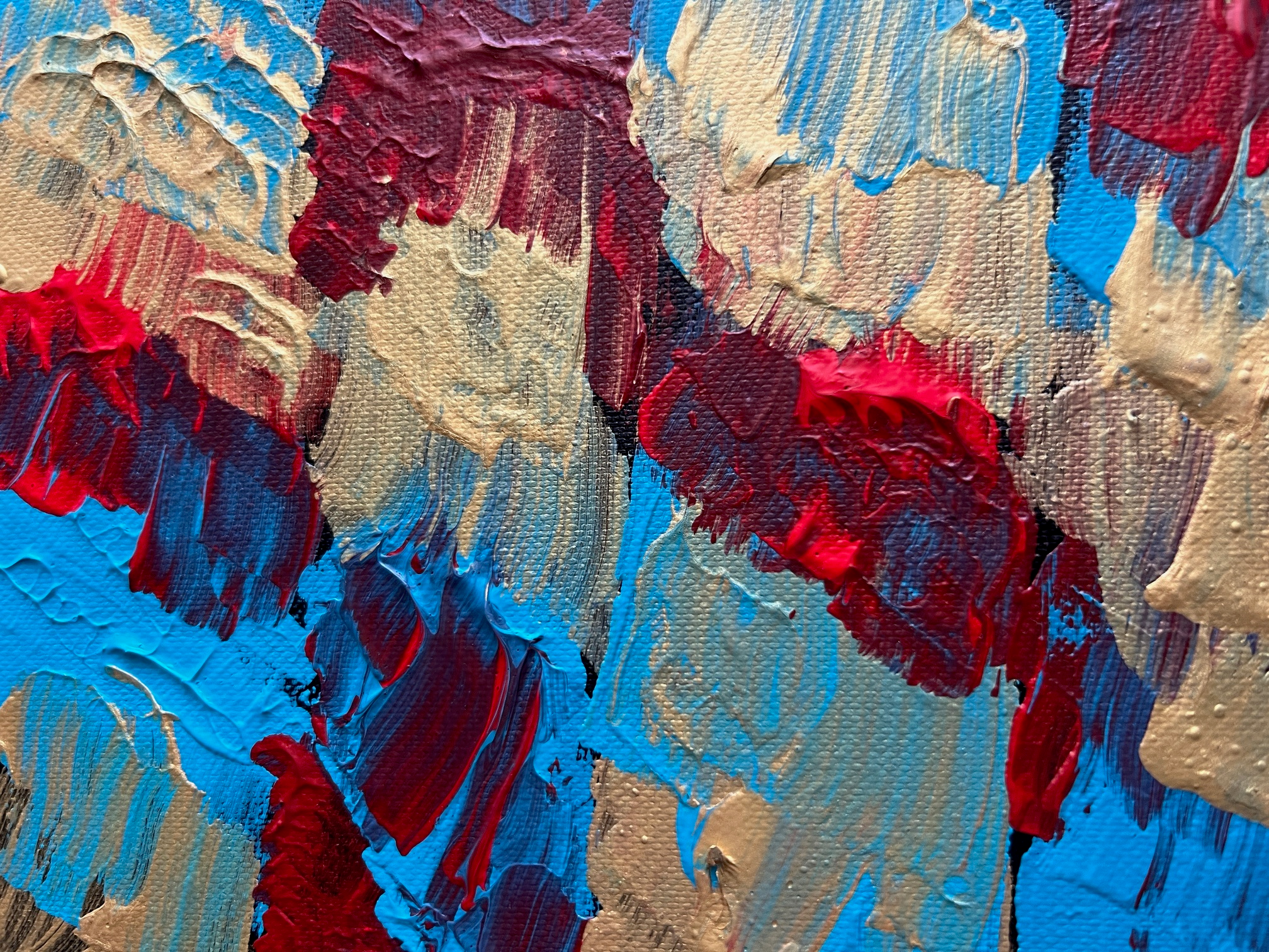 Tableau  abstrait fait à la main or et bleu