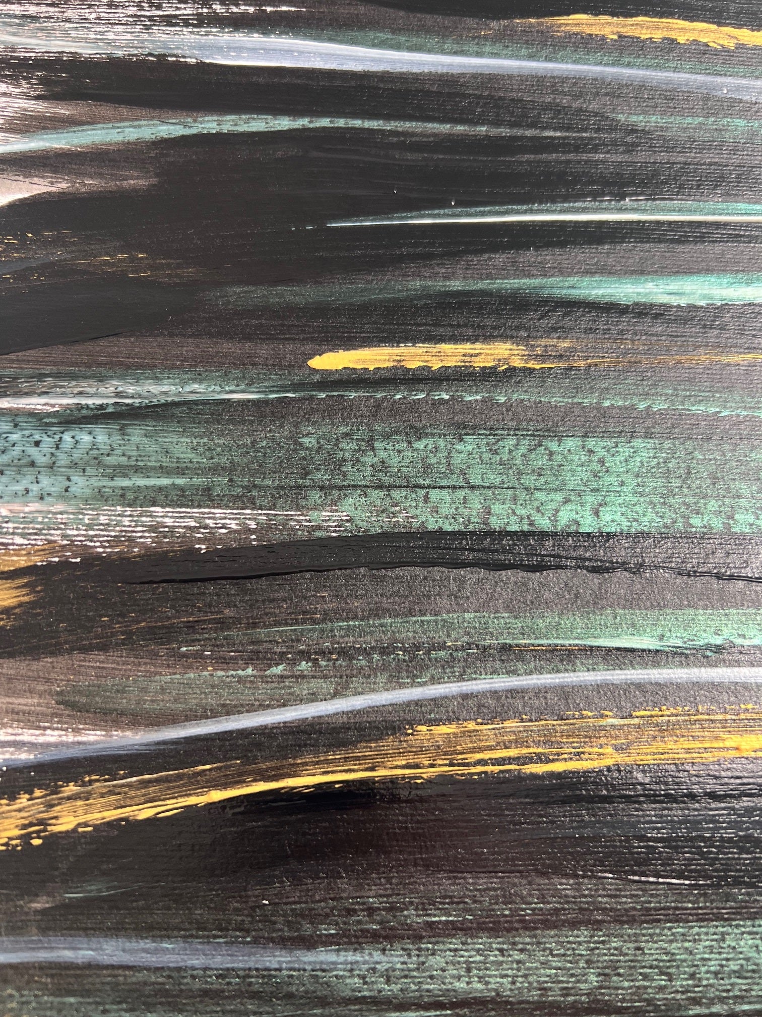 peinture acrylique noir vert et or  sur papier épais  