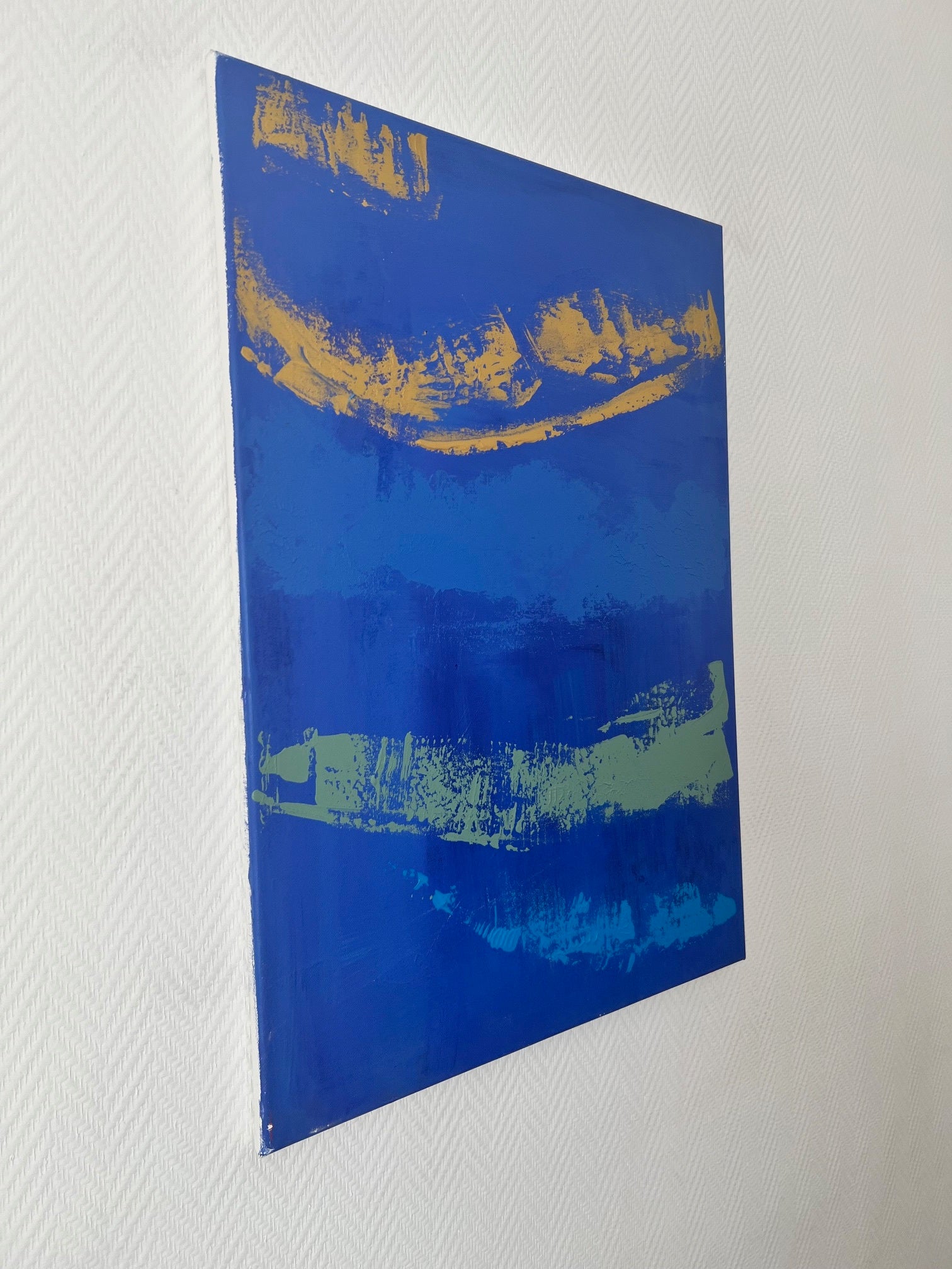 peinture  sur toile  bleu et or 