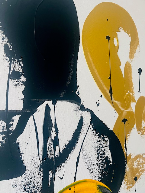 Tableau abstrait noir or jaune moderne