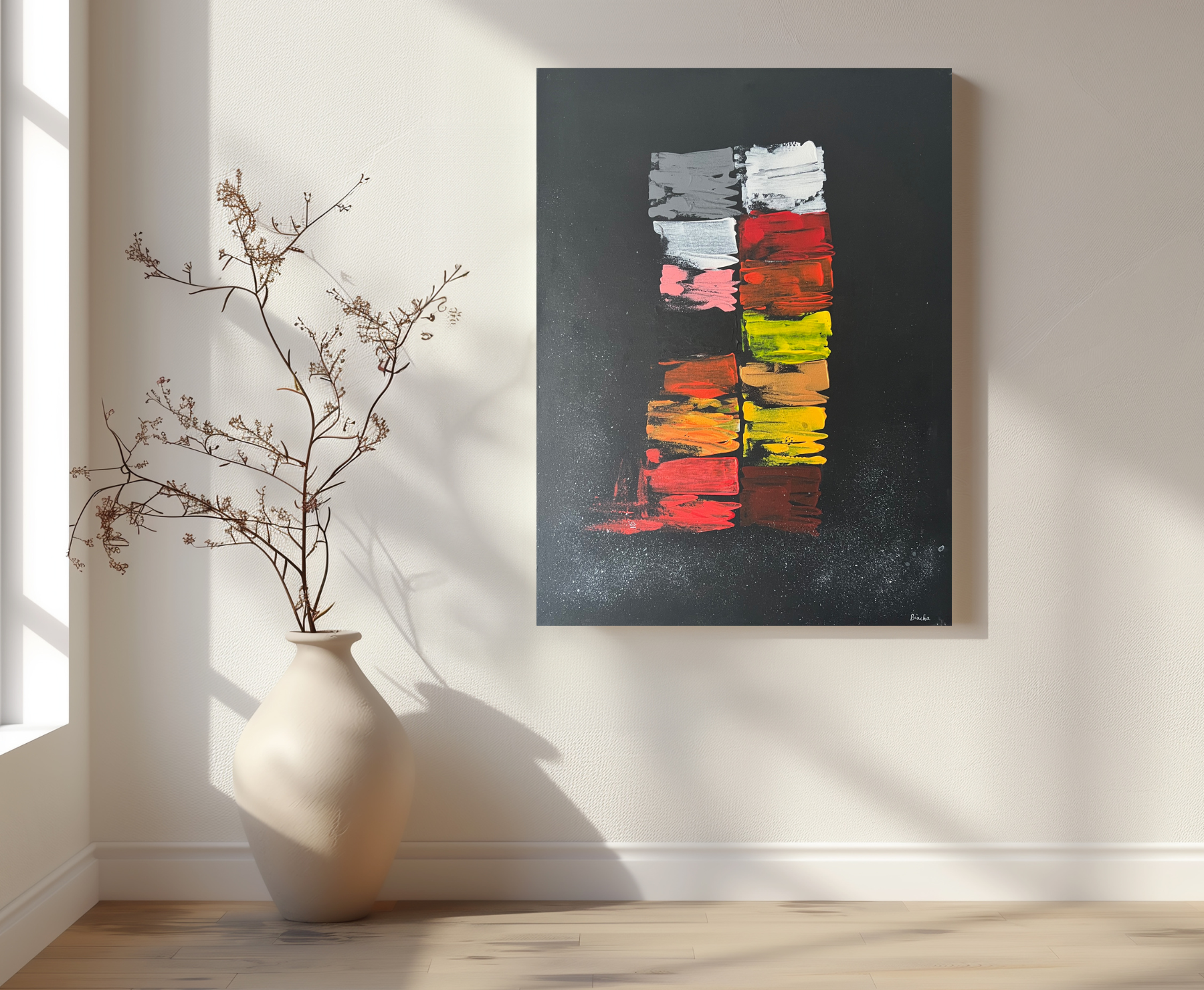 Tableau peinture abstraite Acrylique sur fond noir