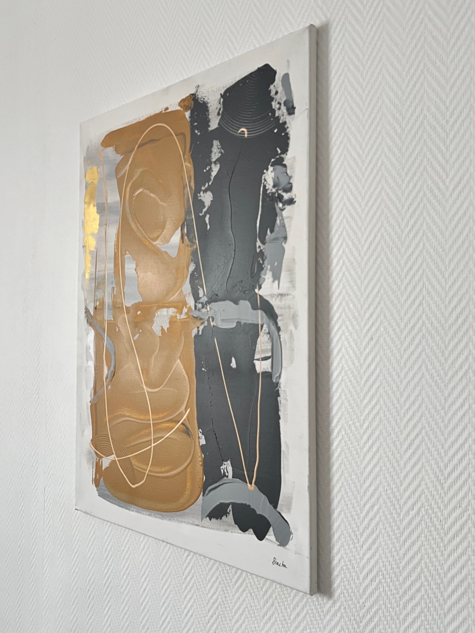 peinture  contemporaine salon sur toile couleur marron et noir 