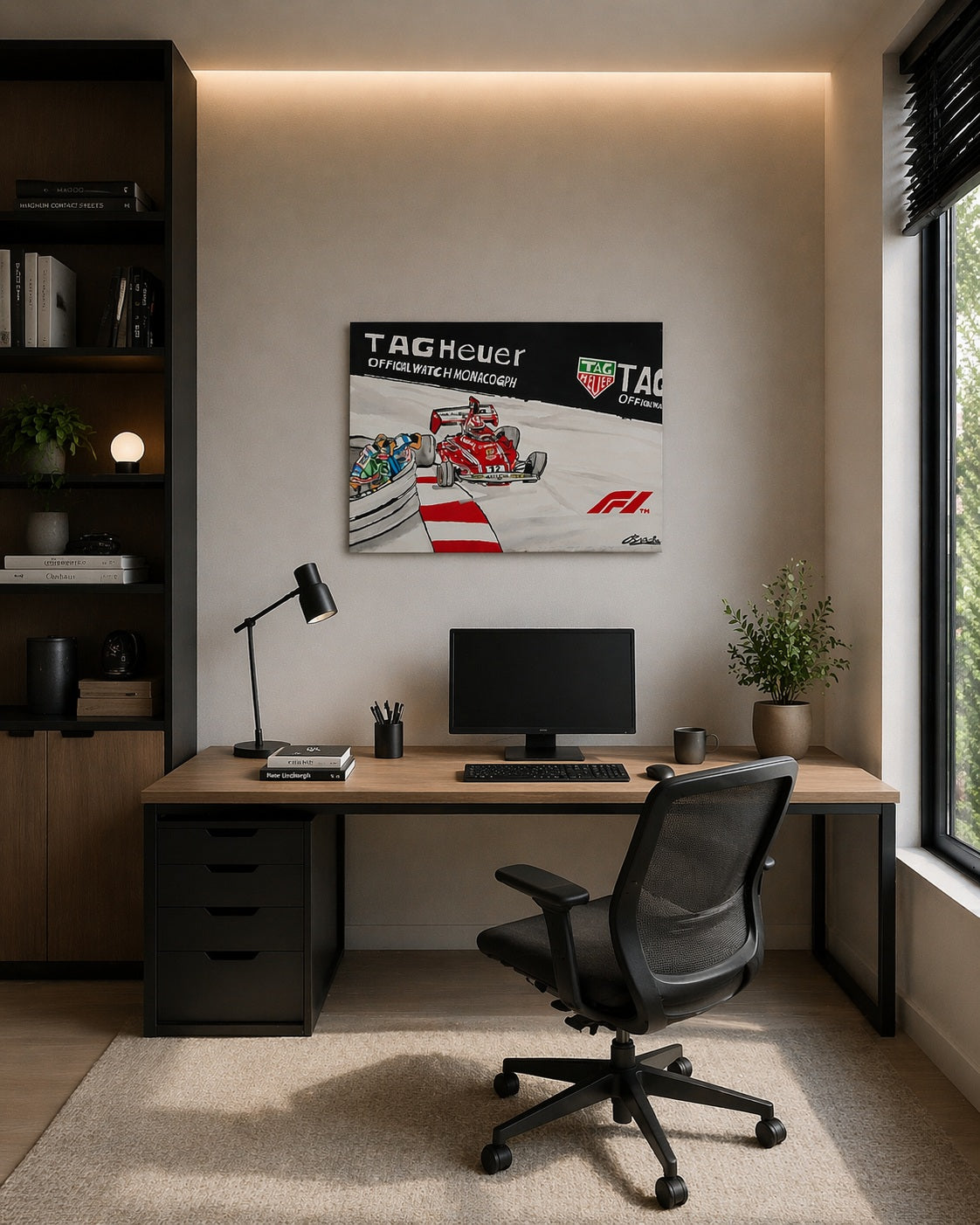 peinture de formule 1 ferrari dans bureau moderne