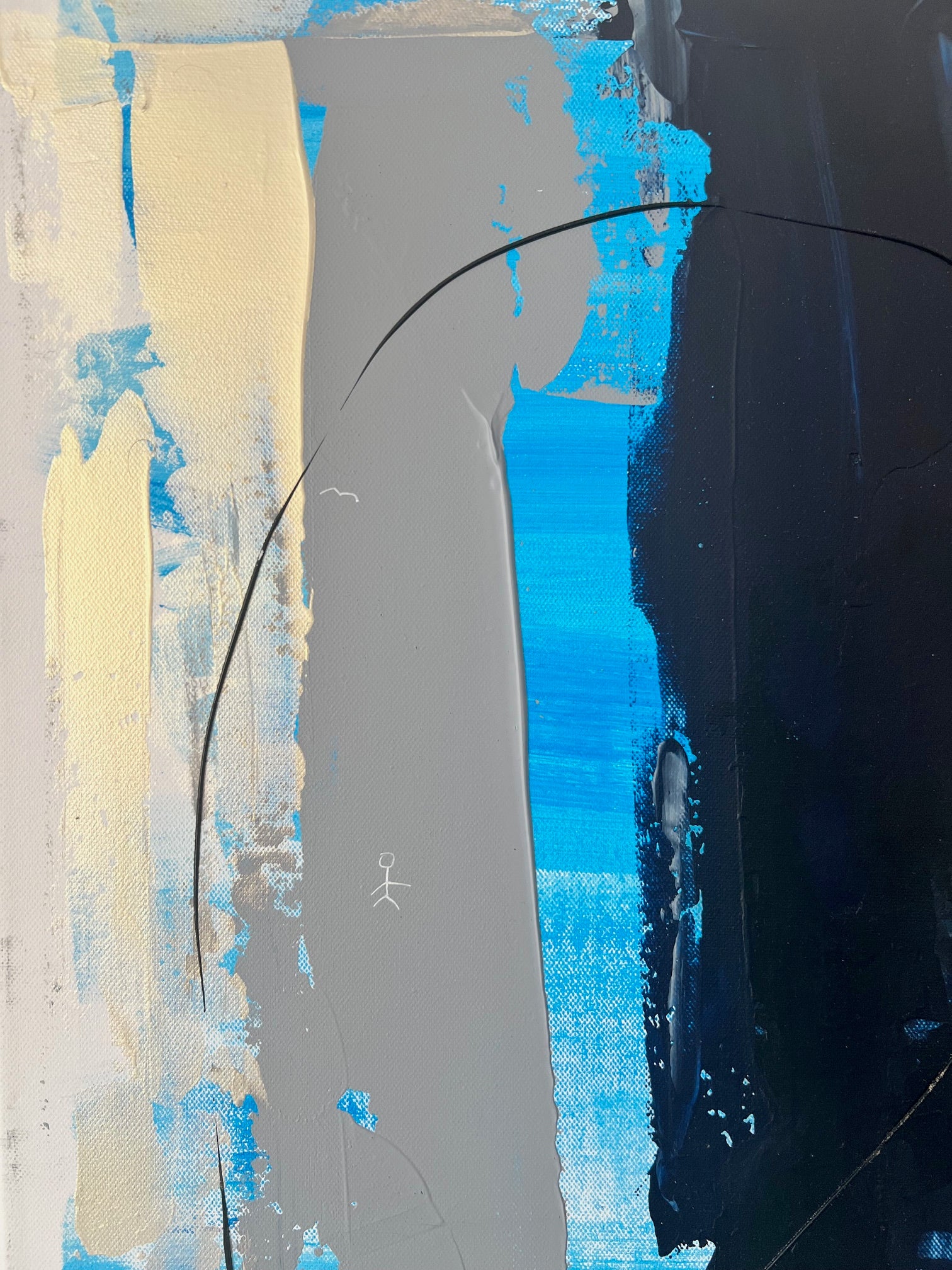 peinture  salon moderne  sur toile  à l'acrylique couleur gris ivoir  et bleu 