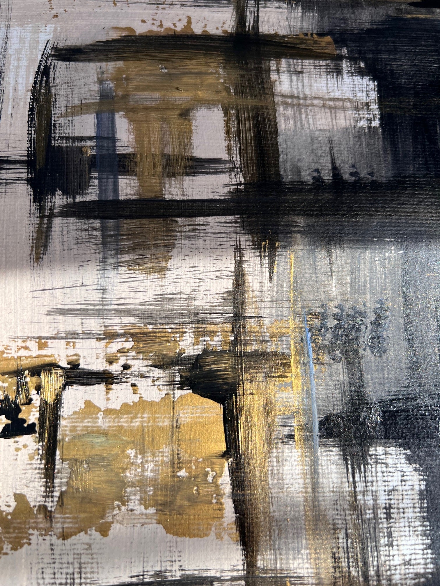 peinture moderne  en relief  noir  et or  