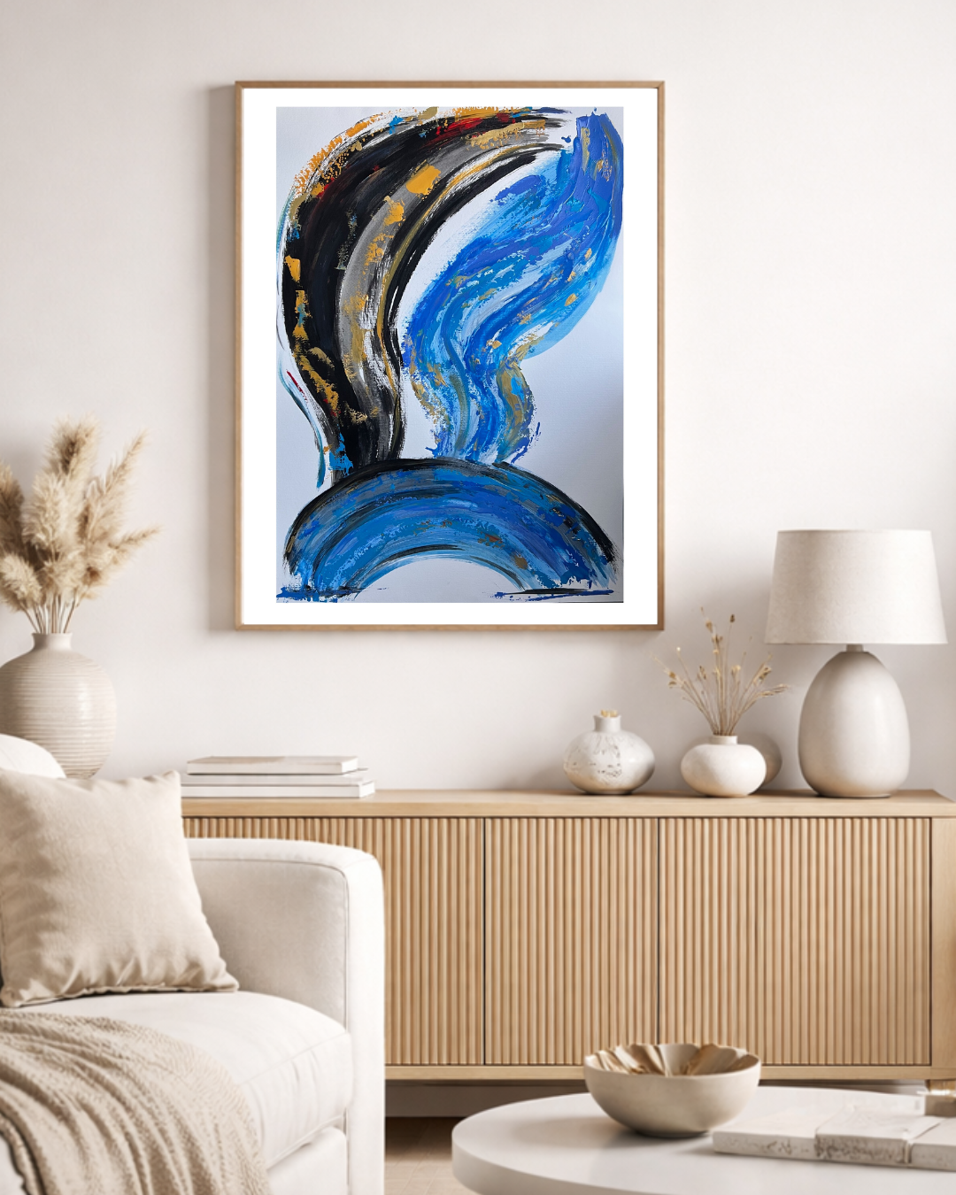 peinture moderne  sur papier art mural à vendre unique  couleur noir et bleu 