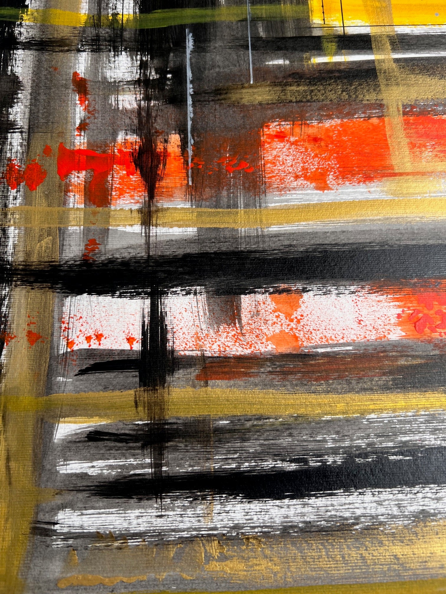 peinture moderne sur papier couleur orange noir et jaune 