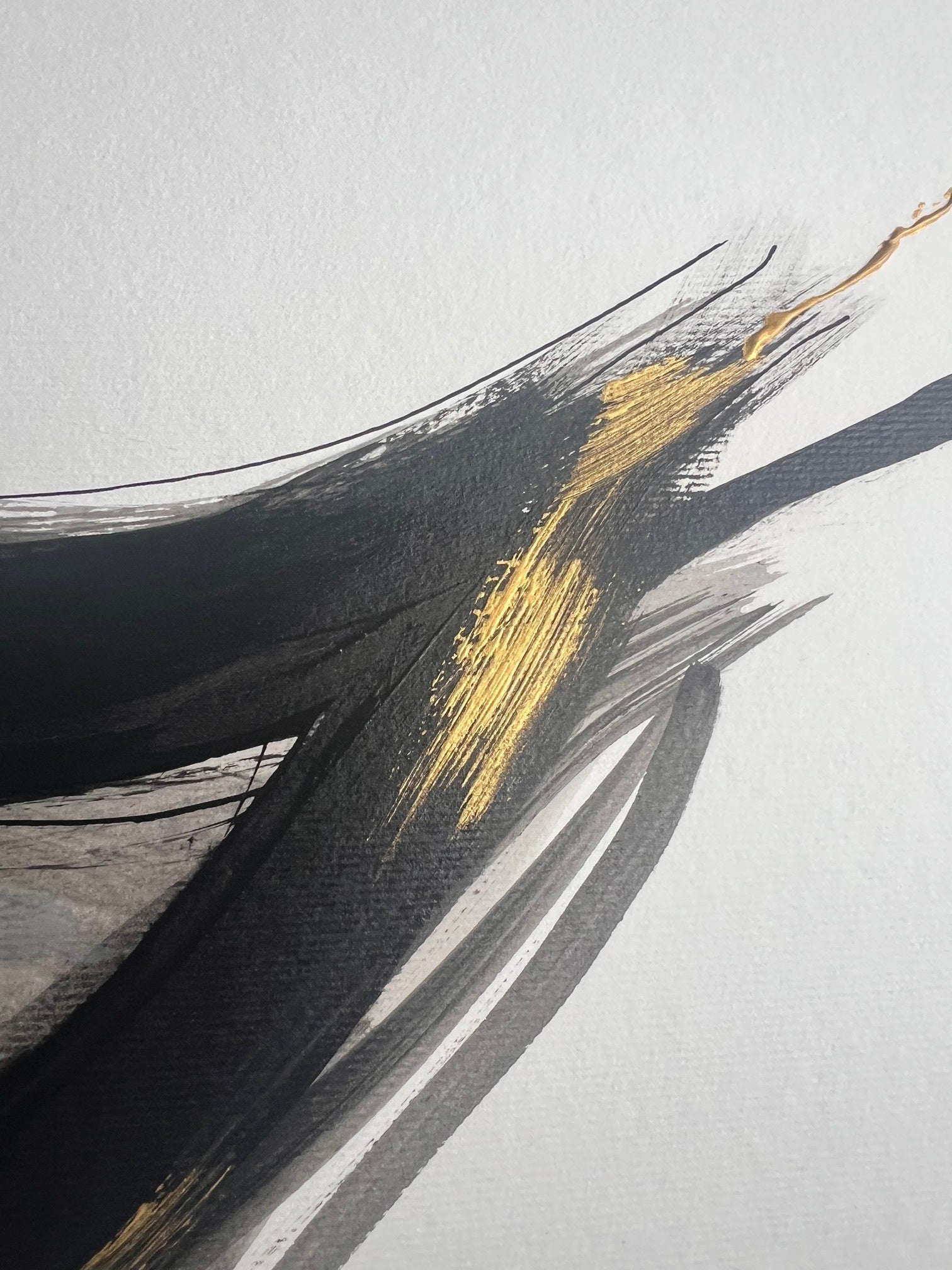 Peinture moderne sur papier  épais  noir et or  70x50cm